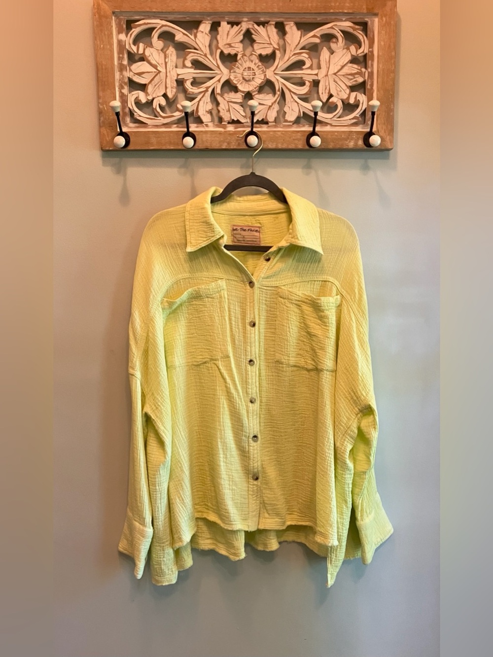 We the Free Lightweight Lime Cotton Oversized Button-Up Shirt NWOT